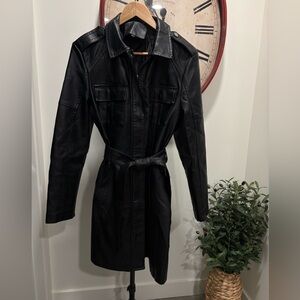 Black Vegan Leather Dress Coat